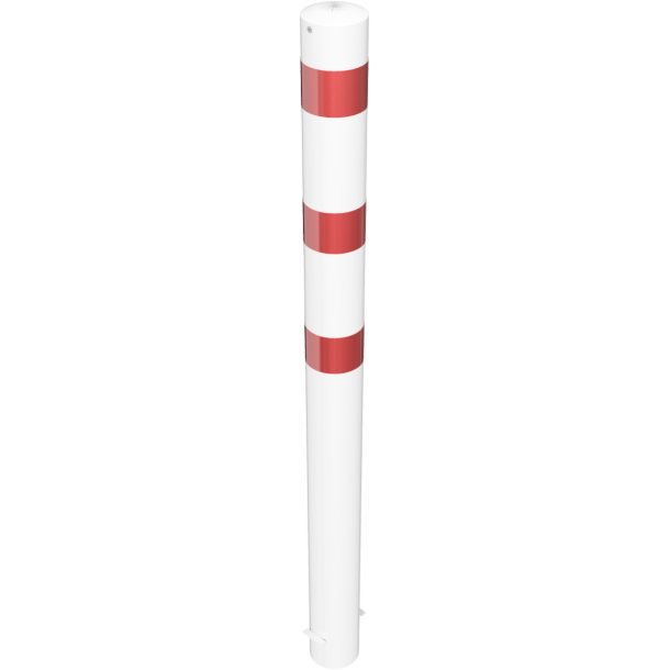 Barrier bollard | Steel tube  152 x 3.2 mm | stationary | for setting in concrete | hot-dip galvanized and white coatedwith three red reflecting stripes | total length: 2000 mm | with steel cap for bolting